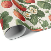 Vintages Erdbeermuster mit Blüten Geschenkpapier (Rolleneckpunkt)