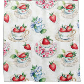 Vintages Erdbeermuster Teacup Blumenmuster Duschvorhang (Vorderseite)