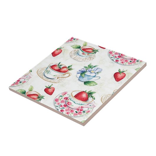 Vintages Erdbeermuster Teacup Blumenmuster Fliese (Seite)