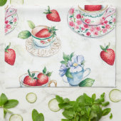 Vintages Erdbeermuster Teacup Blumenmuster Geschirrtuch (Gefaltet)
