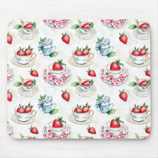 Vintages Erdbeermuster Teacup Blumenmuster Mousepad (Vorne)