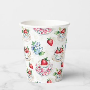 Vintages Erdbeermuster Teacup Blumenmuster Pappbecher
