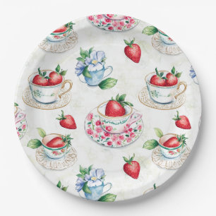 Vintages Erdbeermuster Teacup Blumenmuster Pappteller