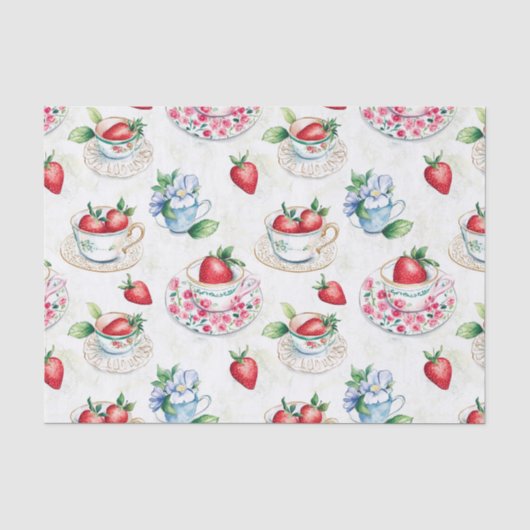 Vintages Erdbeermuster Teacup Blumenmuster Seidenpapier (Vorderseite)