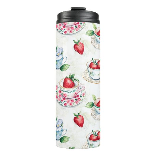 Vintages Erdbeermuster Teacup Blumenmuster Thermosbecher (Vorderseite)