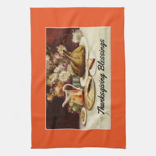 Vintages Erntedank-Abendessen Geschirrtuch (Vertikal)