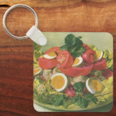 Vintages Essen, Bio, gemischtes, grünes Meshsalat Schlüsselanhänger (Vorderseite)