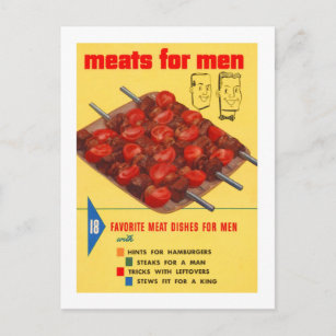 Vintages Essen "Fleisch für Männer" Kochbuch Postkarte