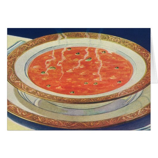 Vintages Essen, Hot Bowl of Tomato Soup with Peas (Vorderseite (Horizontal))