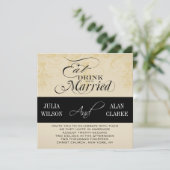Vintages Essen, Trinken und Verheiratete Hochzeit Einladung (Stehend Vorderseite)