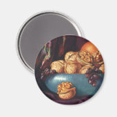 Vintages Essen, Walnüsse und Obst in einer Blauen  Magnet (Vorderseite/Rückseite)