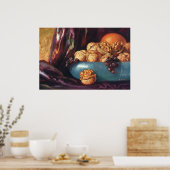 Vintages Essen, Walnüsse und Obst in einer Blauen  Poster (Küche)