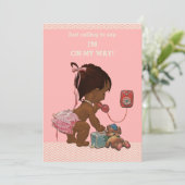 Vintages Ethnic Baby on Phone Baby Dusche Chevrons Einladung (Stehend Vorderseite)