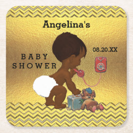 Vintages ethnisches Baby auf Telefon-Goldsparren Rechteckiger Pappuntersetzer