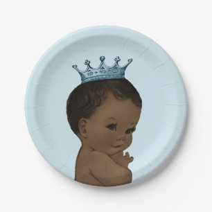 Vintages ethnisches Duschen-Blau Prinz-Baby Pappteller