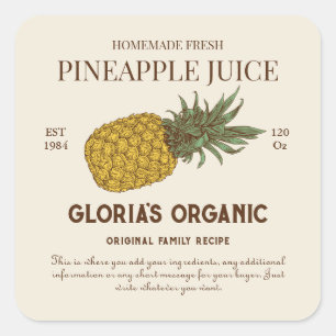 Vintages Etikett für Ananas Fruchtsäfte Quadratischer Aufkleber