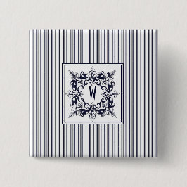 Vintages Etikett und Monogramm für Navy Blue Strip Button
