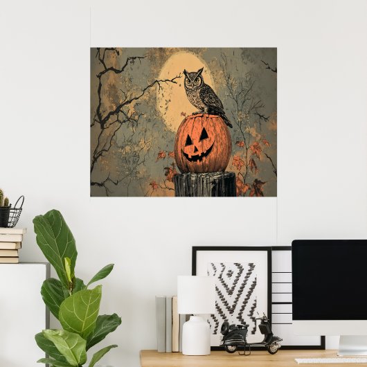 Vintages Eule auf Jack-o''Lantern Poster (Heimbüro)