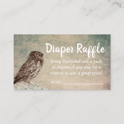 Vintages Eule-Baby-Duschabwaschgerät - Raffle-Tick Begleitkarte (Vorderseite)
