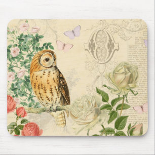 Vintages Eule mit Blumenmousepad mit schönen Rose Mousepad