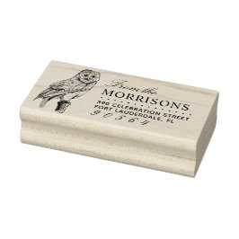Vintages Eule Zeichne Rücksendeadresse von Familie Gummistempel