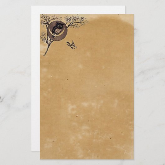 Vintages Eulen-Briefpapier Briefpapier (Vorne/Hinten)