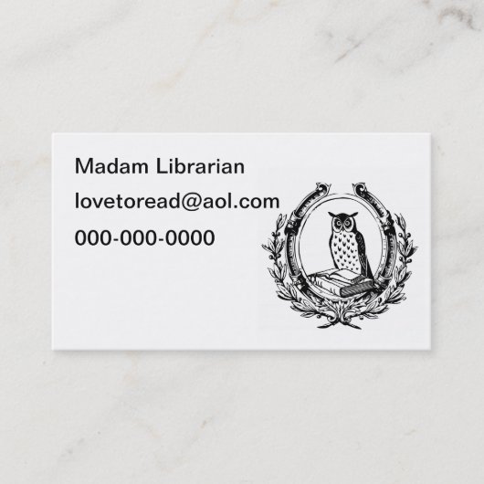 Vintages Eulen-und Buch-Buchzeichen Visitenkarte (Vorderseite)