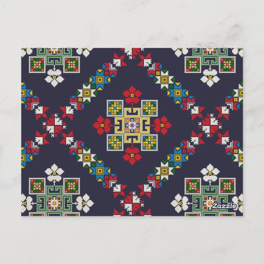 Vintages europäisches Folklore-Kunststickermuster Postkarte (Rückseite)