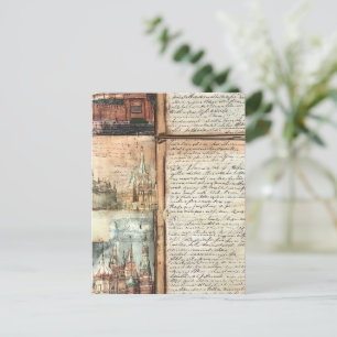 Vintages europäisches Stadtbild mit antiker Schrif Postkarte