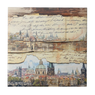 Vintages europäisches Stadtbild mit handgeschriebe Fliese