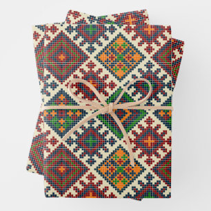 Vintages europäisches Stickereimuster Abstrakt Geschenkpapier Set