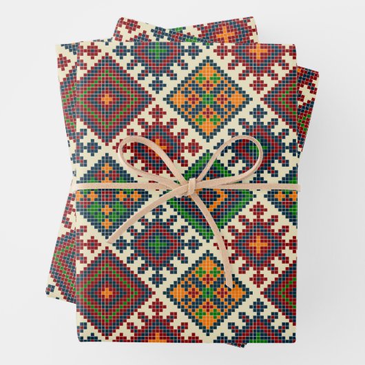 Vintages europäisches Stickereimuster Abstrakt Geschenkpapier Set (Beispiel)