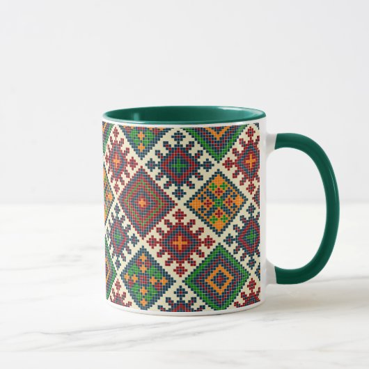 Vintages europäisches Stickereimuster Abstrakt Tasse (Rechts)