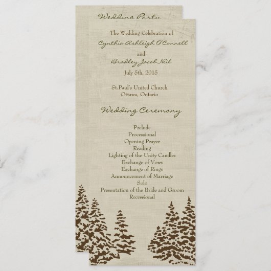 Vintages Evergreen-Hochzeitsprogramm Programm (Vorne/Hinten)