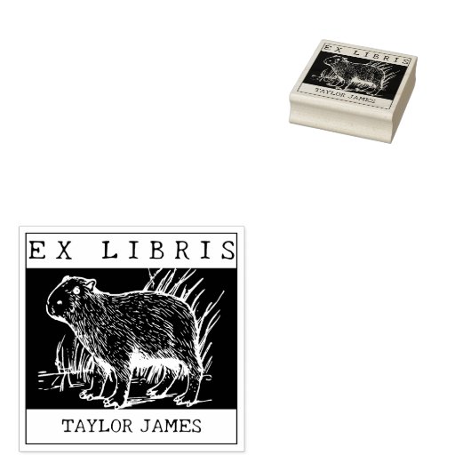 Vintages Ex Libris, Capybara Buch Gummistempel (Stempel)