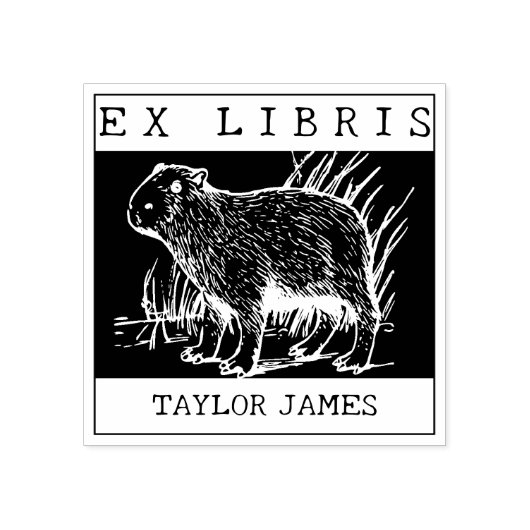 Vintages Ex Libris, Capybara Buch Gummistempel (Prägung)