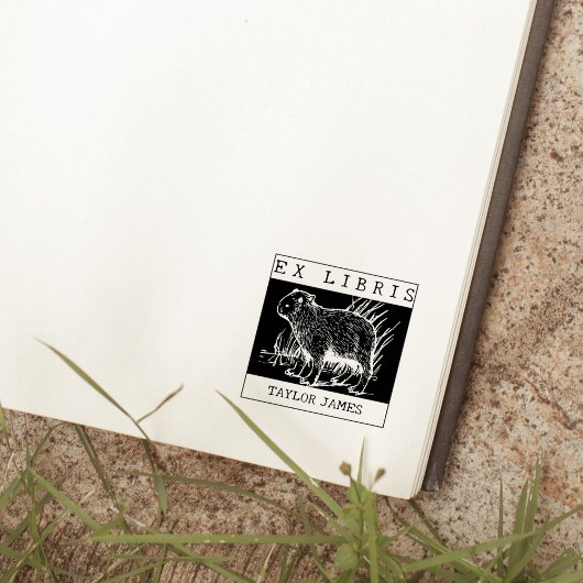 Vintages Ex Libris, Capybara Buch Gummistempel