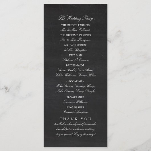 Vintages Extravagantes Herz - Chalkboard Wedding Programm (Rückseite)