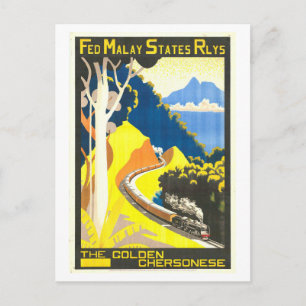 Vintages Fahrplakat der malaiischen Eisenbahn Postkarte