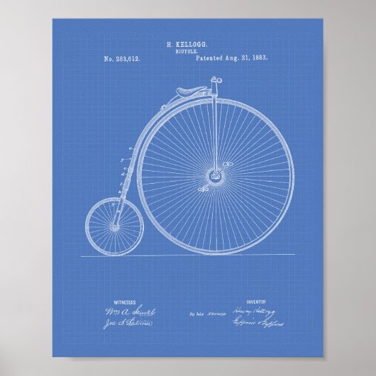Vintages Fahrrad 1883 Patentart - Blueprint Poster (Vorne)