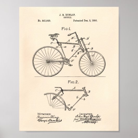 Vintages Fahrrad 1890 Patentart - Alter Peper Poster (Vorne)