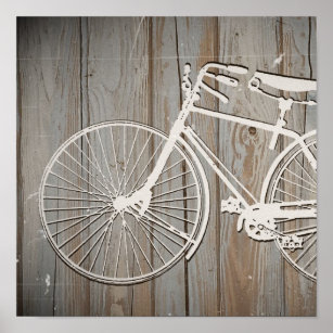 Vintages Fahrrad auf der Rustikalen Holzbrett Wand Poster