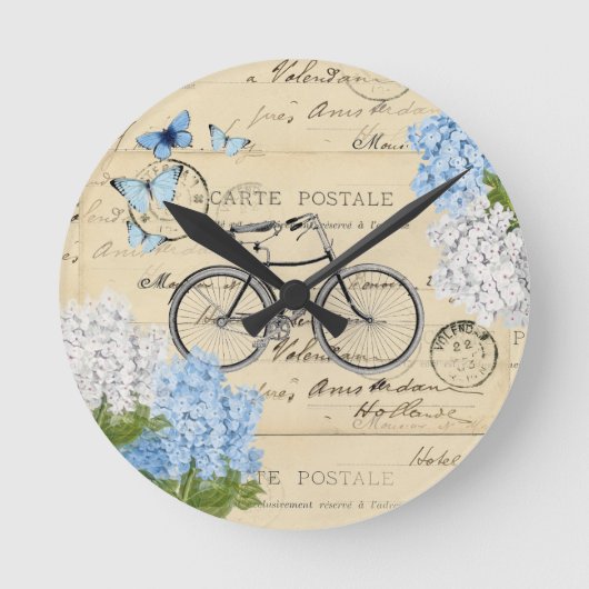 Vintages Fahrrad Blue Hydrangeas Paris Wall Uhr (Vorderseite)