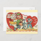 Vintages Fahrrad Bunnies Valentine Feiertagspostkarte (Vorne/Hinten)