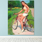 Vintages Fahrrad-Button Girl Leinwanddruck (Insitu (Holzboden))