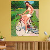 Vintages Fahrrad-Button Girl Leinwanddruck (Insitu (Wohnzimmer))