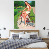 Vintages Fahrrad-Button Girl Leinwanddruck (Insitu (Schlafzimmer))