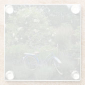 Vintages Fahrrad im Garten Glasuntersetzer (Rückseite)
