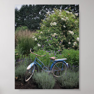 Vintages Fahrrad im Garten Poster