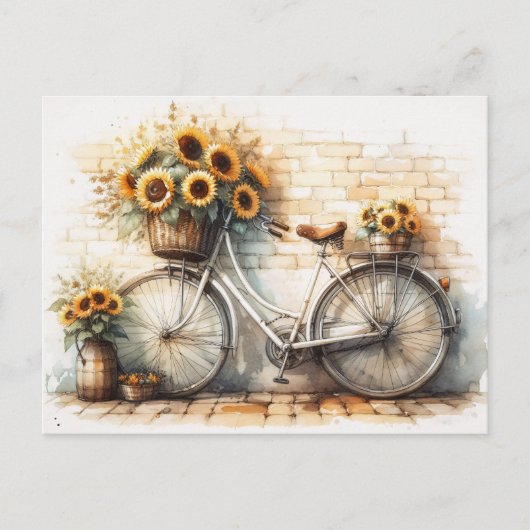 Vintages Fahrrad mit Aquarellblumen Postkarte (Vorderseite)